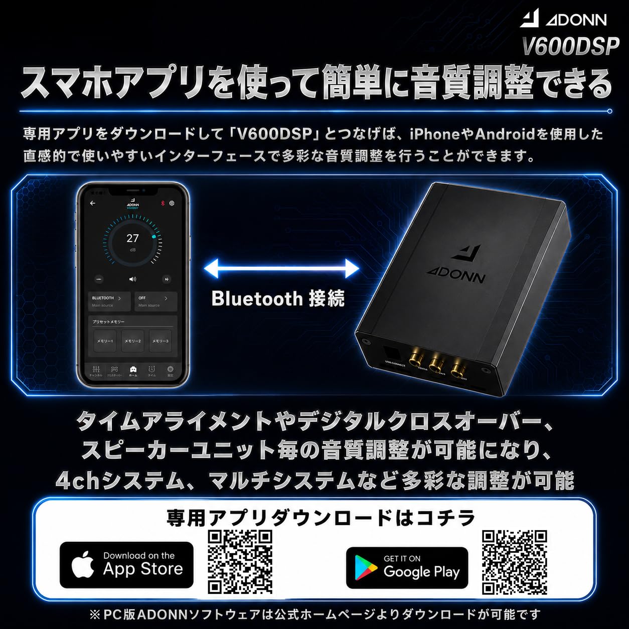 Amazon.co.jp: ADONN(アドン) V600DSP 6ch DSP内蔵 50W×4ch AB級パワー